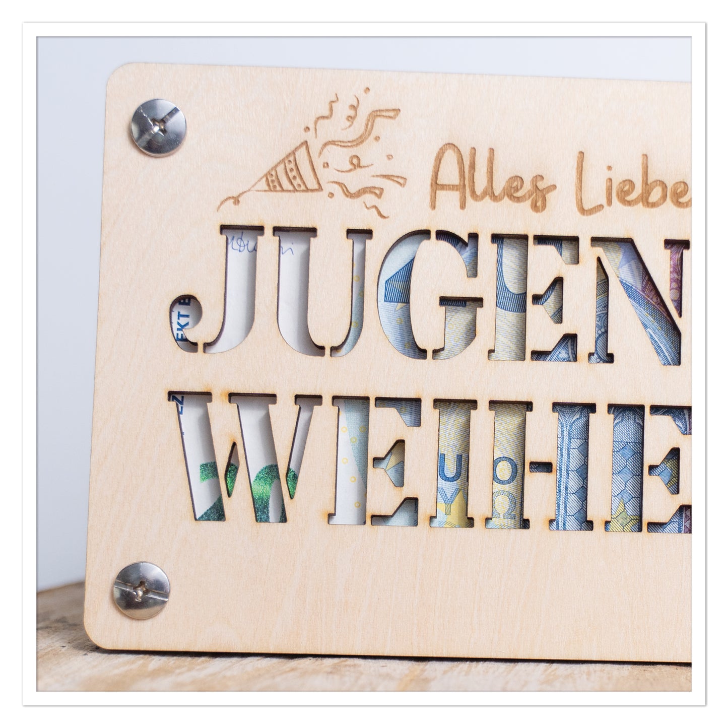 Personalisierte Holz Geldkarte zur Jugendweihe