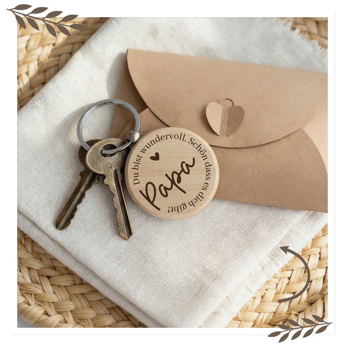 Personalisierter Holz-Schlüsselanhänger „Papa, Du bist wundervoll“