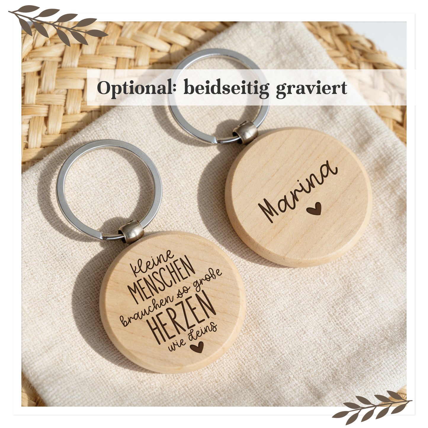 Holz Schlüsselanhänger „Kleine Menschen brauchen so große Herzen wie deins“ – personalisiert mit Name