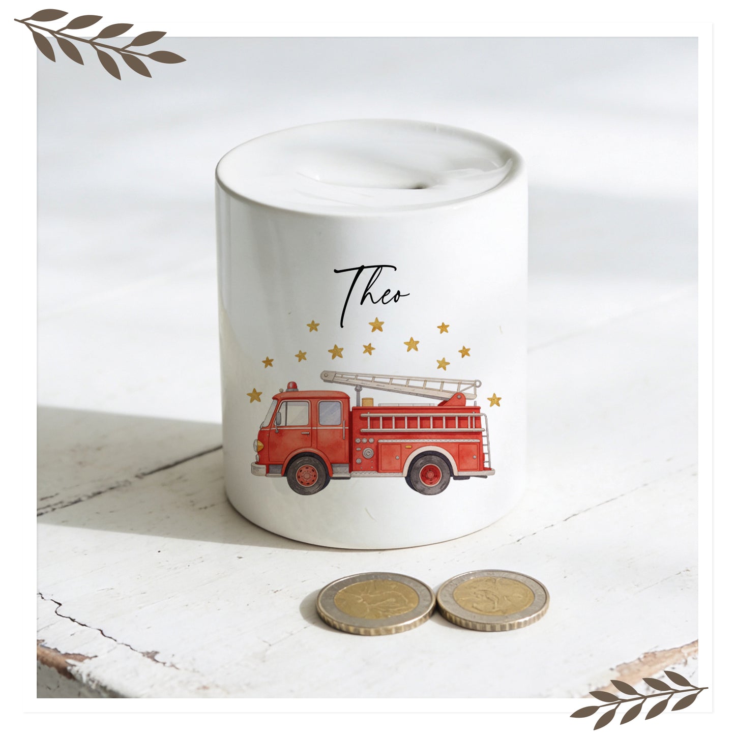 Personalisierte Kinder Spardose mit Namen – Fahrzeug Motive