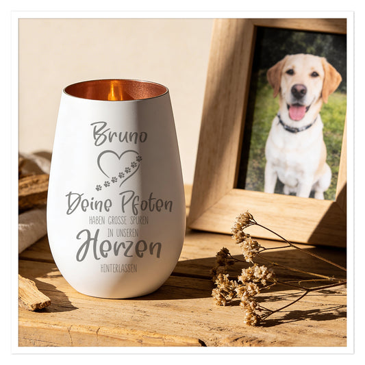 Personalisiertes Tier Gedenklicht – Deine Pfoten hinterlassen Spuren im Herzen
