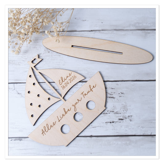 Geldgeschenk Taufe Boot aus Holz – personalisiert mit Name & Datum