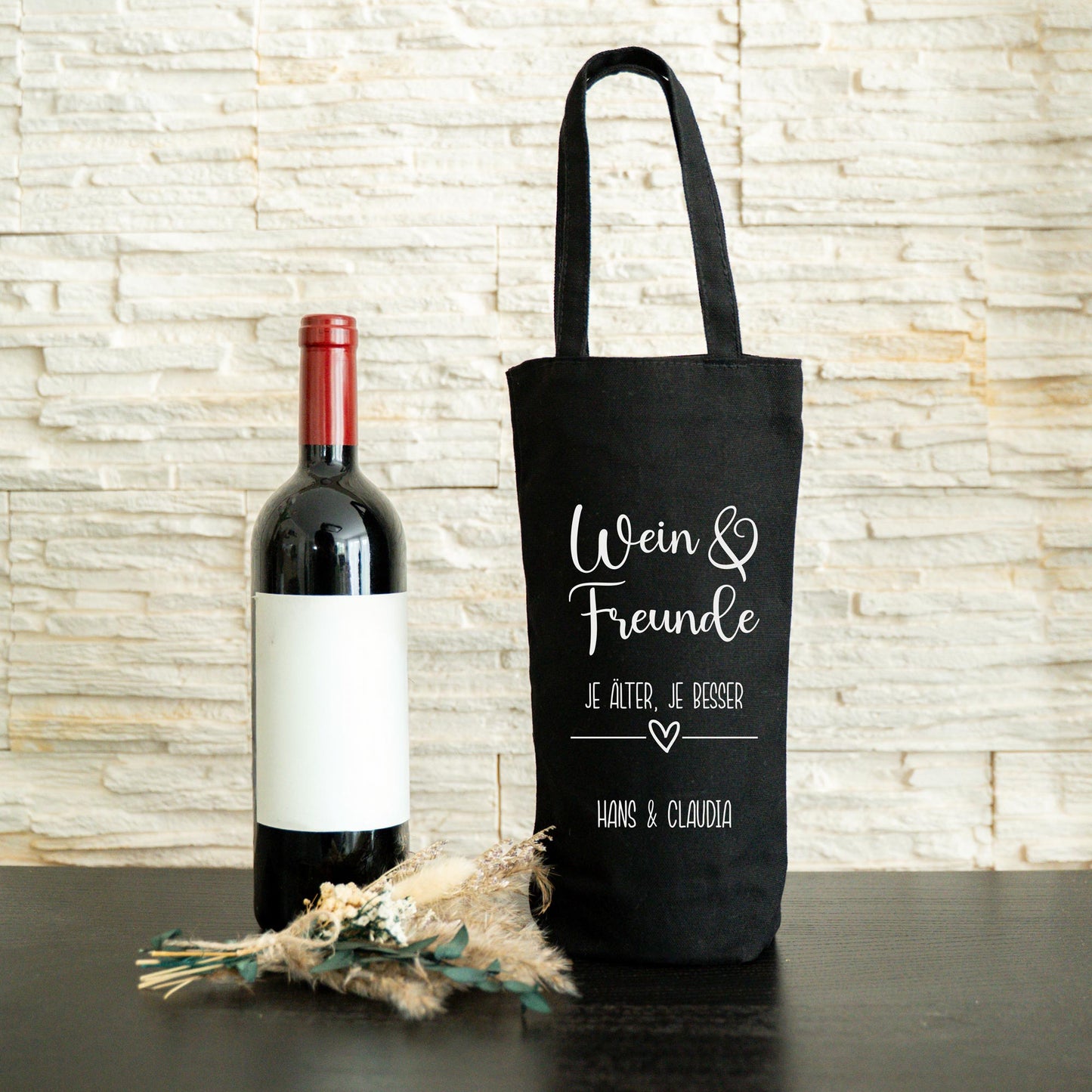 Flaschenbeutel mit Spruch und Wunschtext