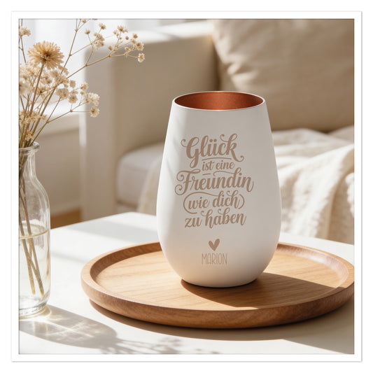 Personalisiertes Windlicht „Glück ist eine Freundin“ mit Name