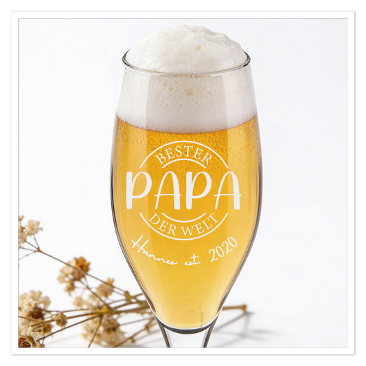 Personalisiertes Bierglas „Bester Papa der Welt“ mit Name & Jahr