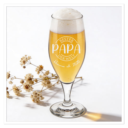 Personalisiertes Bierglas „Bester Papa der Welt“ mit Name & Jahr