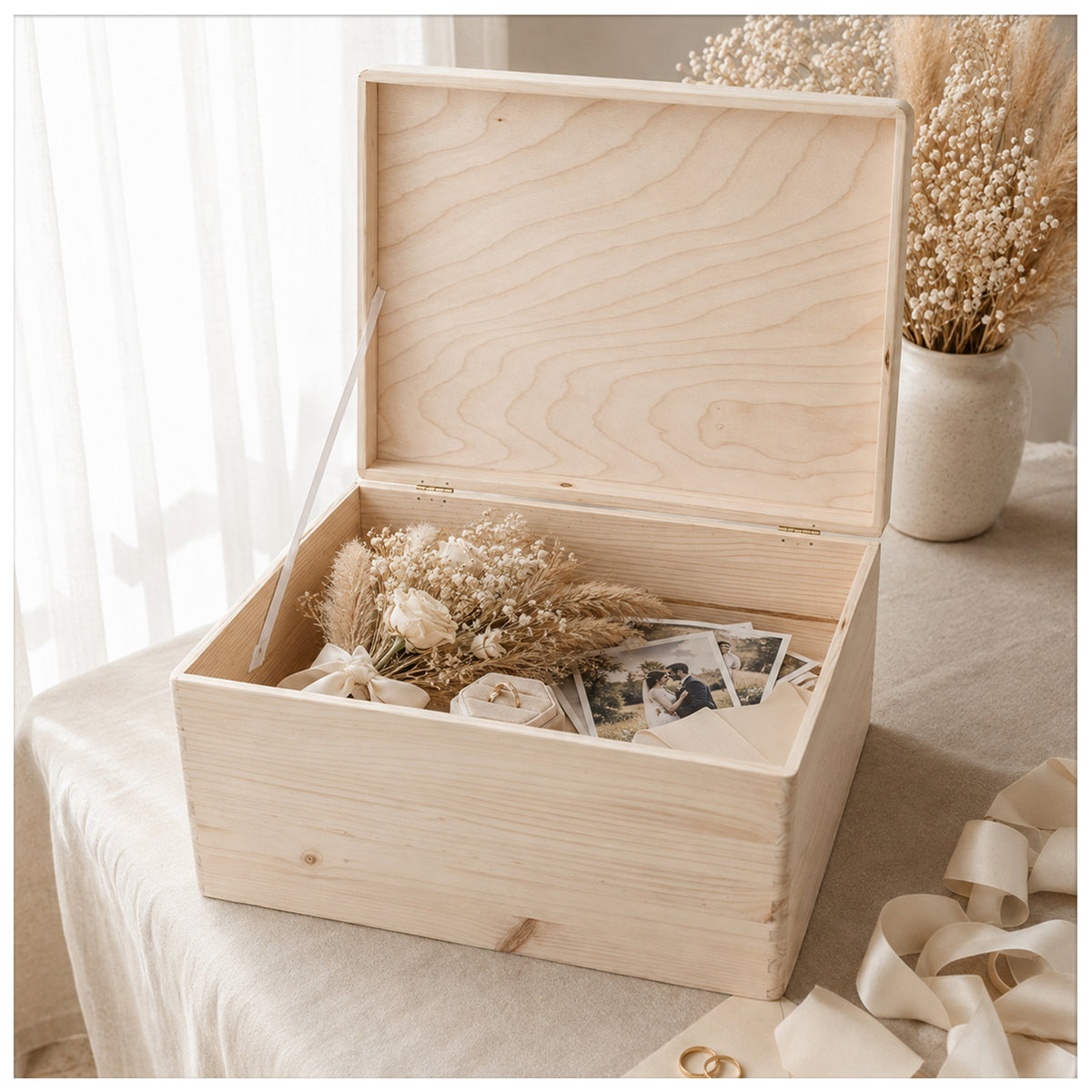 Personalisierte Hochzeitsbox aus Holz mit Namen und Datum