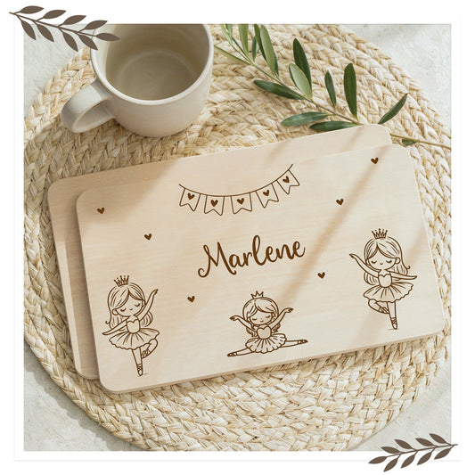 Personalisiertes Frühstücksbrett mit Ballerina und Namen