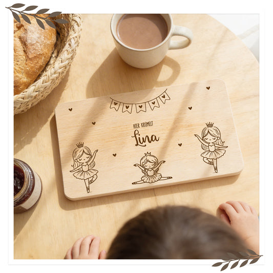 Personalisiertes Frühstücksbrett mit Ballerina und Namen