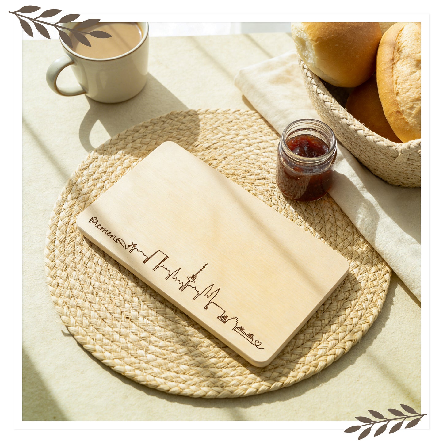 Frühstücksbrett Bremen Skyline – Massives Buchenholz