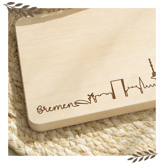 Frühstücksbrett Bremen Skyline – Massives Buchenholz