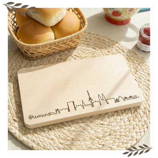 Frühstücksbrett Bremen Skyline – Massives Buchenholz