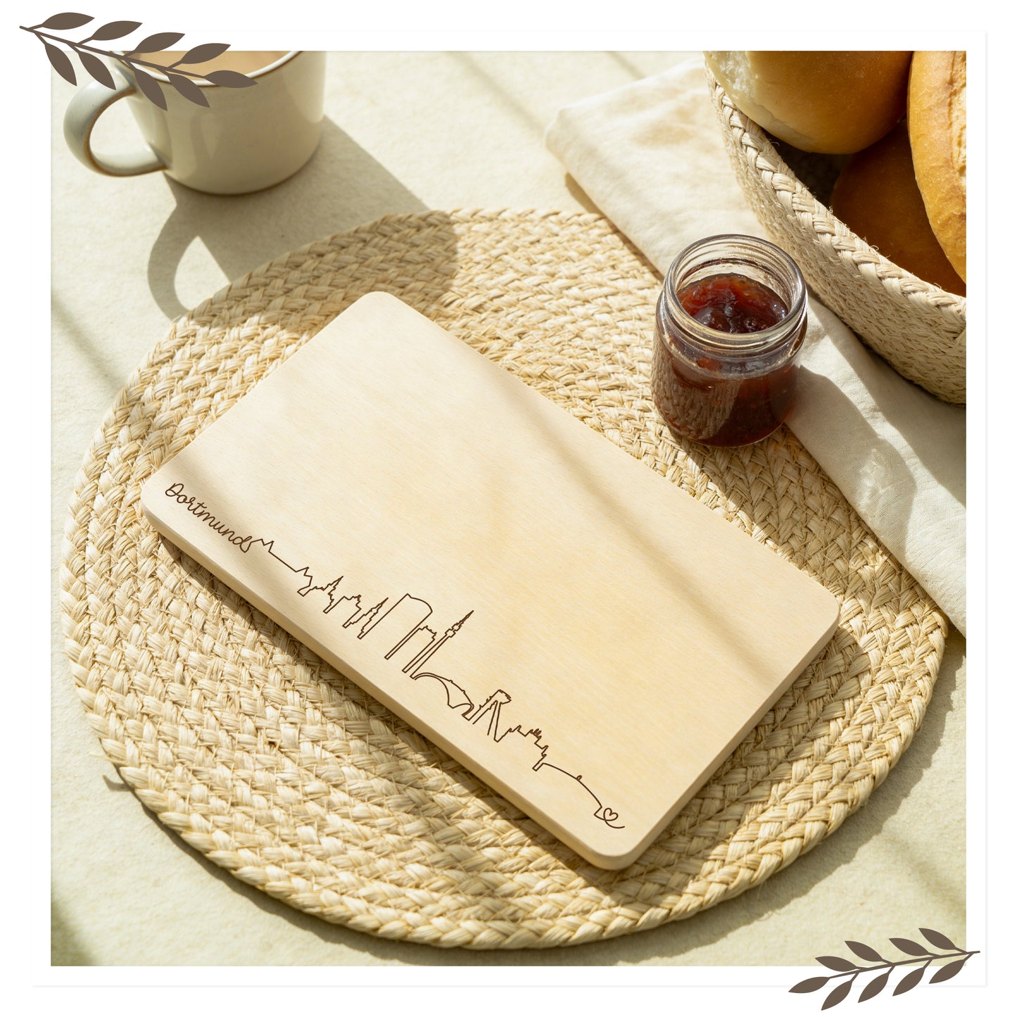 Frühstücksbrett Dortmund Skyline – Massives Buchenholz