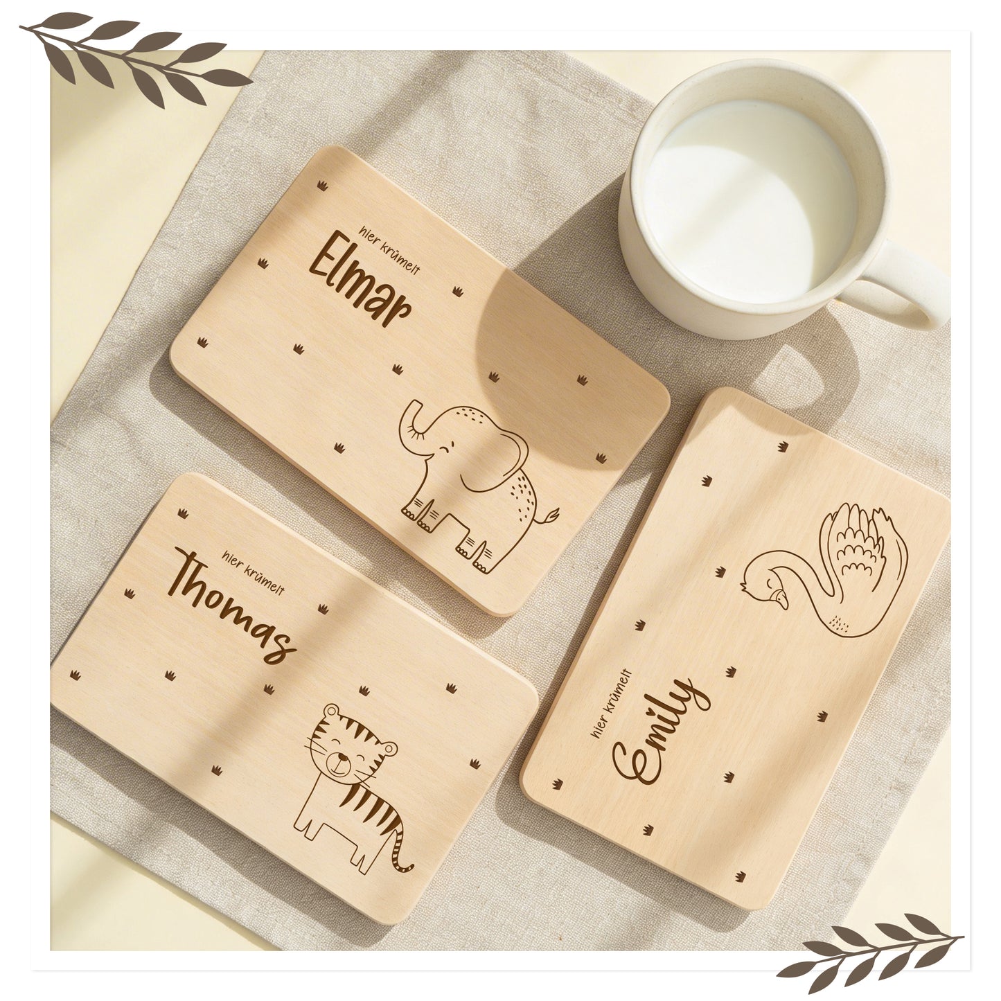 Personalisiertes Frühstücksbrett mit Tiermotiv & Name