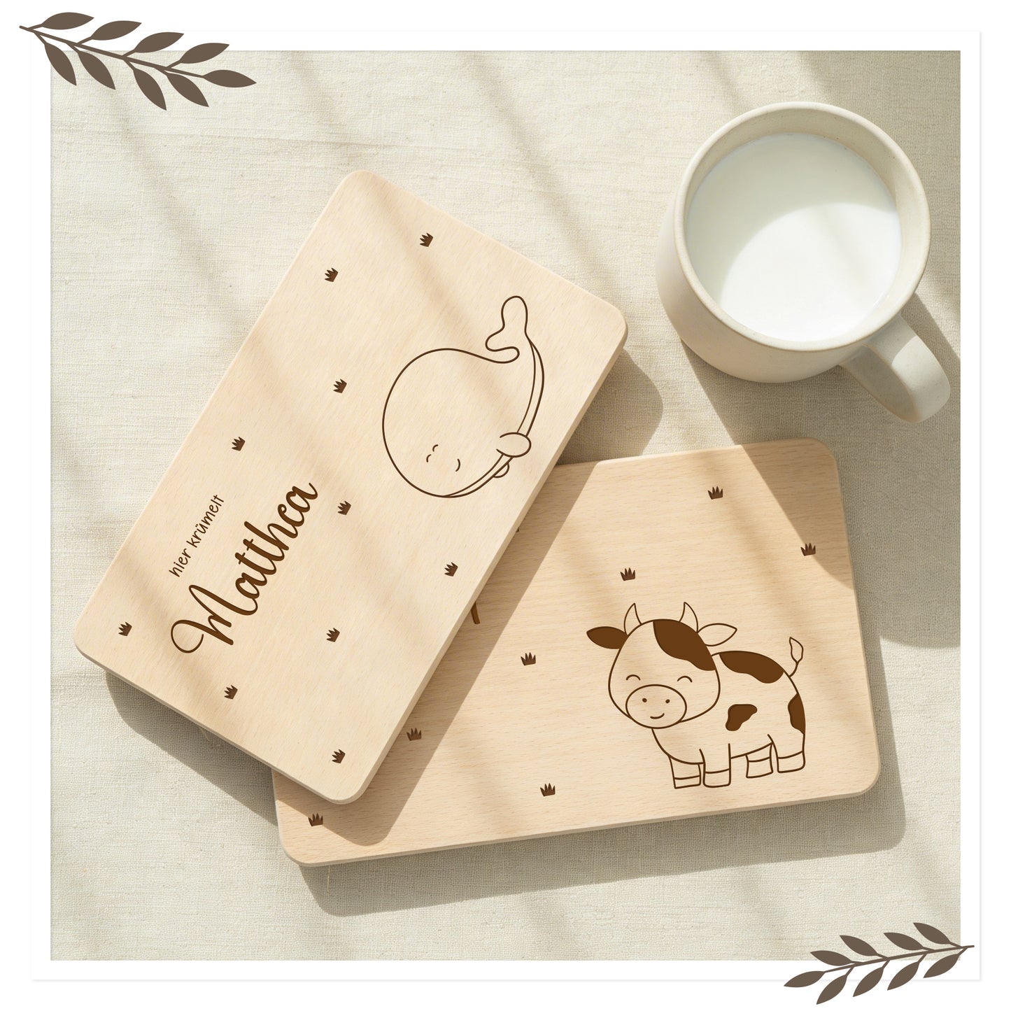 Personalisiertes Frühstücksbrett mit Tiermotiv & Name