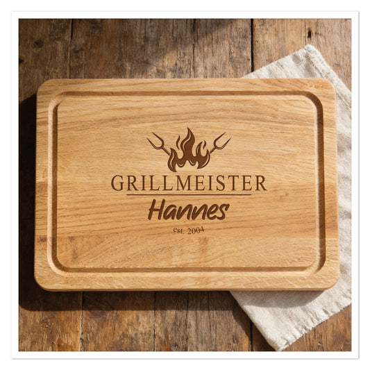 Personalisiertes Schneidebrett Grillmeister aus Holz – Geschenk für Männer & Grillfans