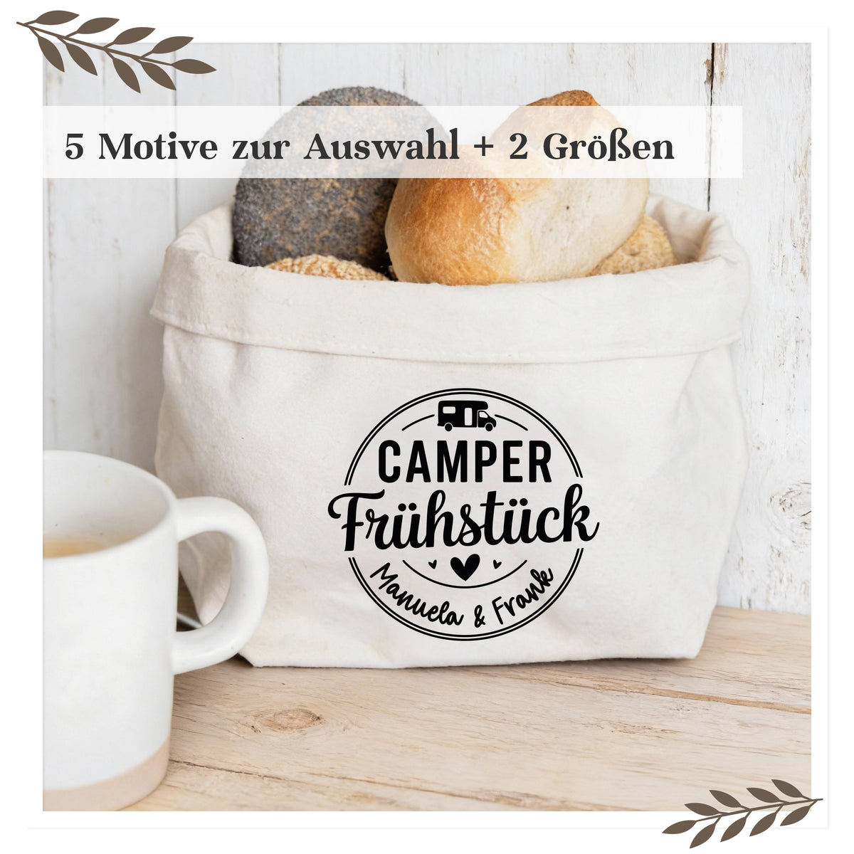 Personalisierter Camping Brötchenkorb mit Namen