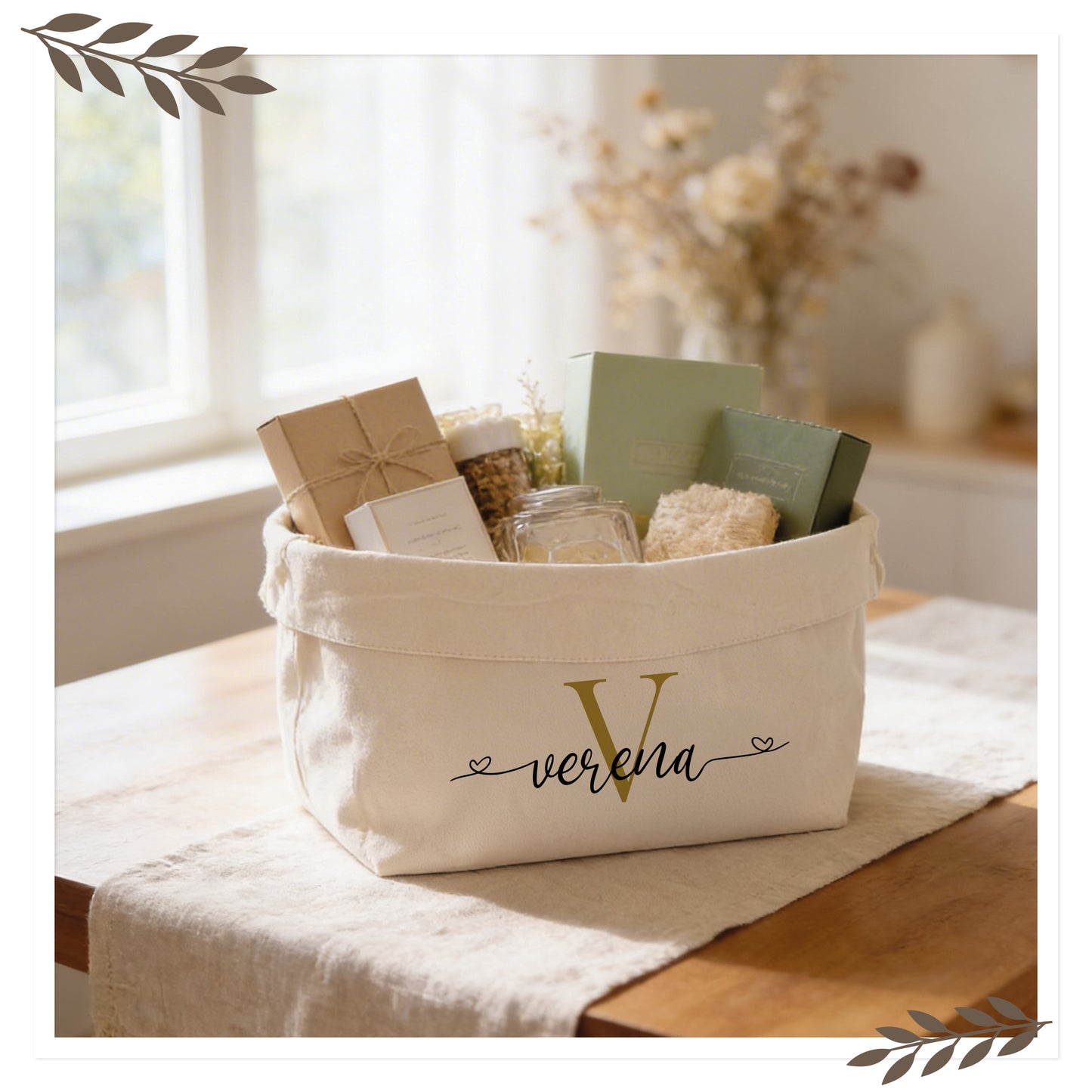 Personalisierter Canvas Aufbewahrungskorb mit Name & Initiale