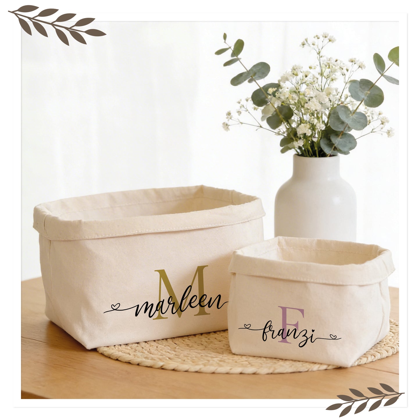 Personalisierter Canvas Aufbewahrungskorb mit Name & Initiale