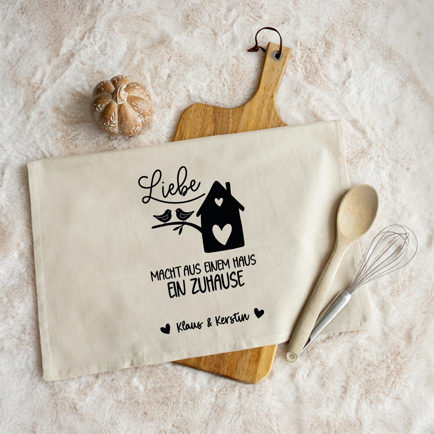 Geschirrtuch „Liebe macht aus einem Haus ein Zuhause“ -  personalisiert