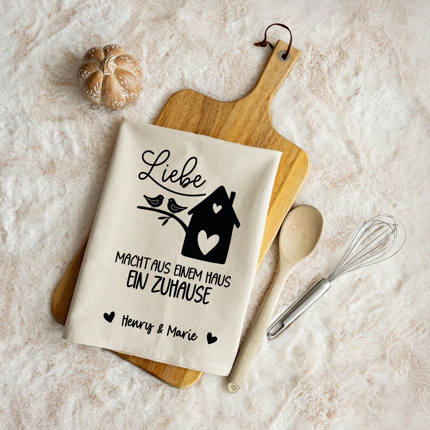 Geschirrtuch „Liebe macht aus einem Haus ein Zuhause“ -  personalisiert