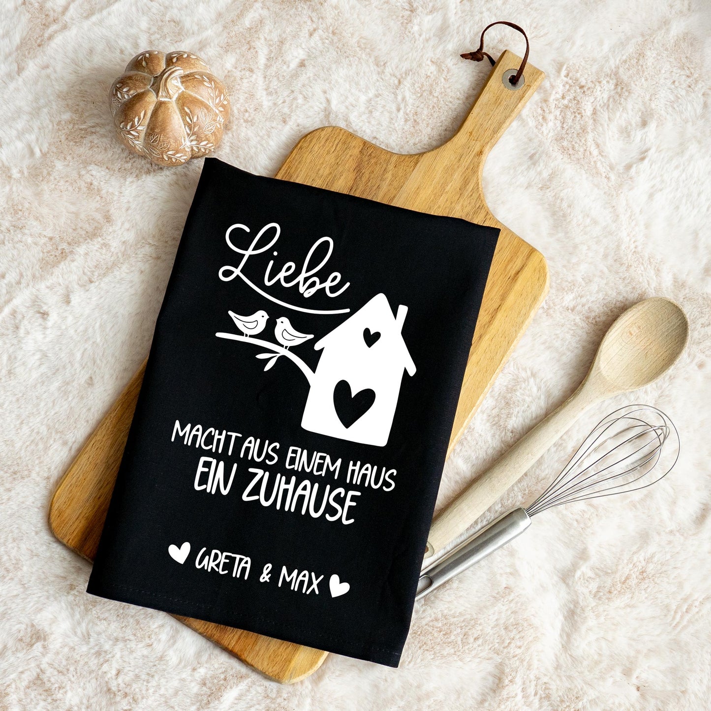 Geschirrtuch „Liebe macht aus einem Haus ein Zuhause“ -  personalisiert