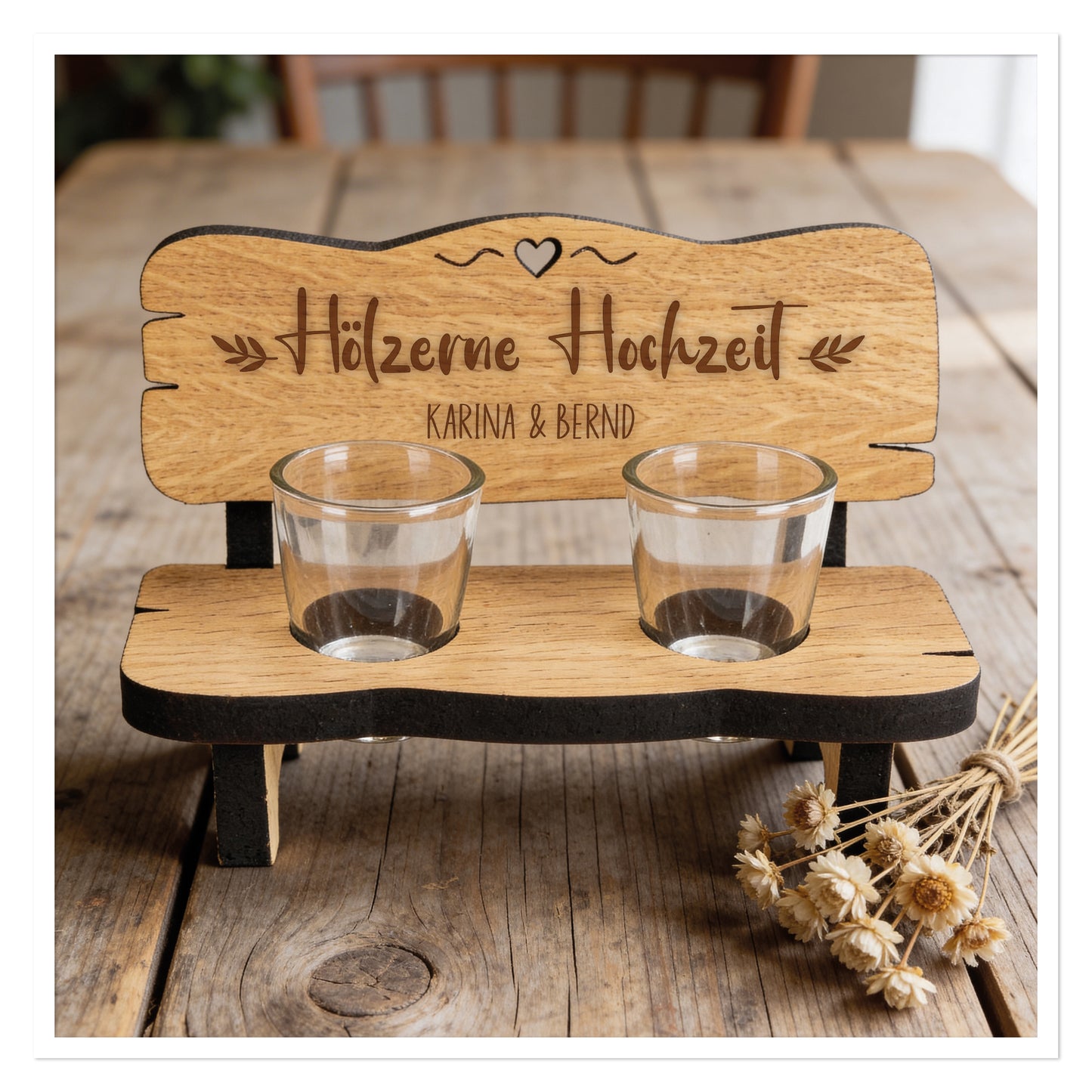 Personalisierte Schnapsbank Hölzerne Hochzeit