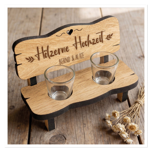 Personalisierte Schnapsbank Hölzerne Hochzeit