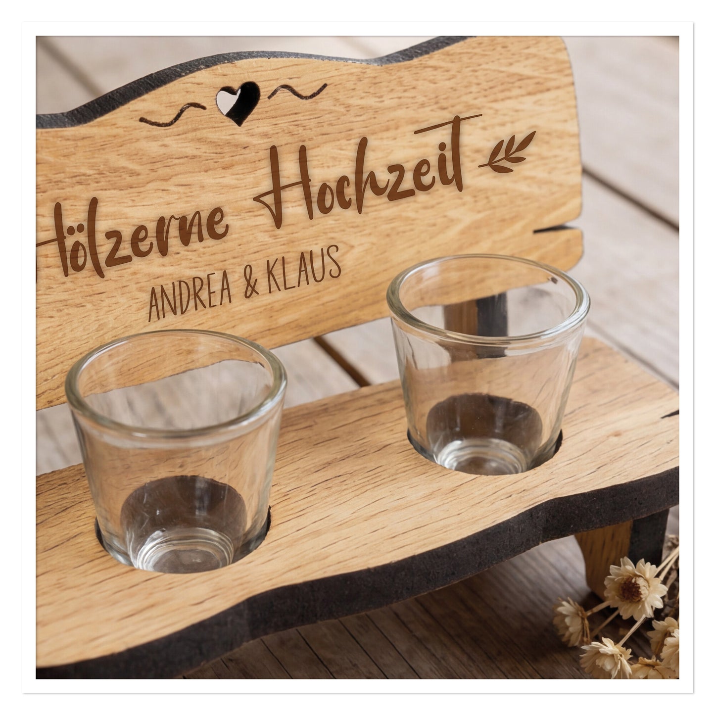 Personalisierte Schnapsbank Hölzerne Hochzeit