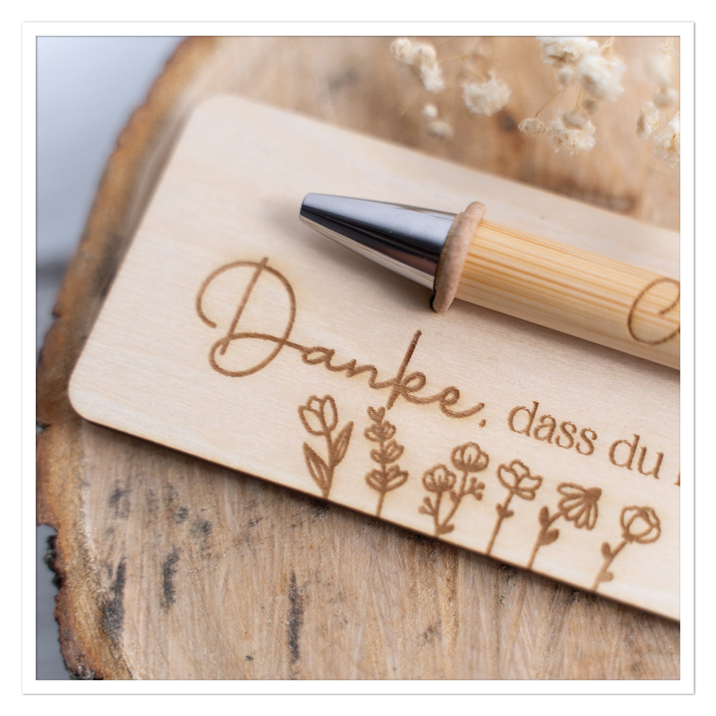 Personalisierter Kugelschreiber mit Holztafel – Danke Erzieher
