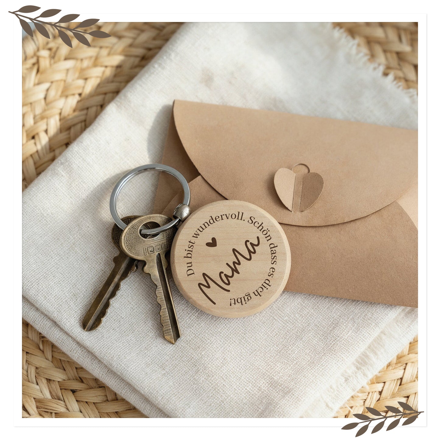 Personalisierter Holz-Schlüsselanhänger „Mama, Du bist wundervoll“