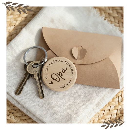 Personalisierter Holz-Schlüsselanhänger „Opa, Du bist wundervoll“