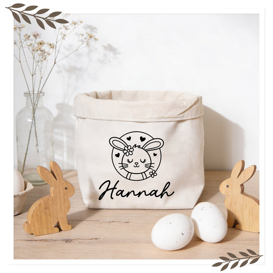 Personalisierter Osterkorb mit Name aus Canvas Baumwolle - Häsin mit Herz