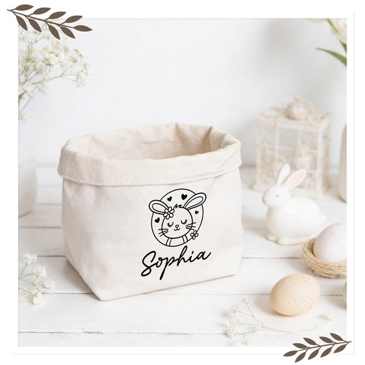 Personalisierter Osterkorb mit Name aus Canvas Baumwolle - Häsin mit Herz