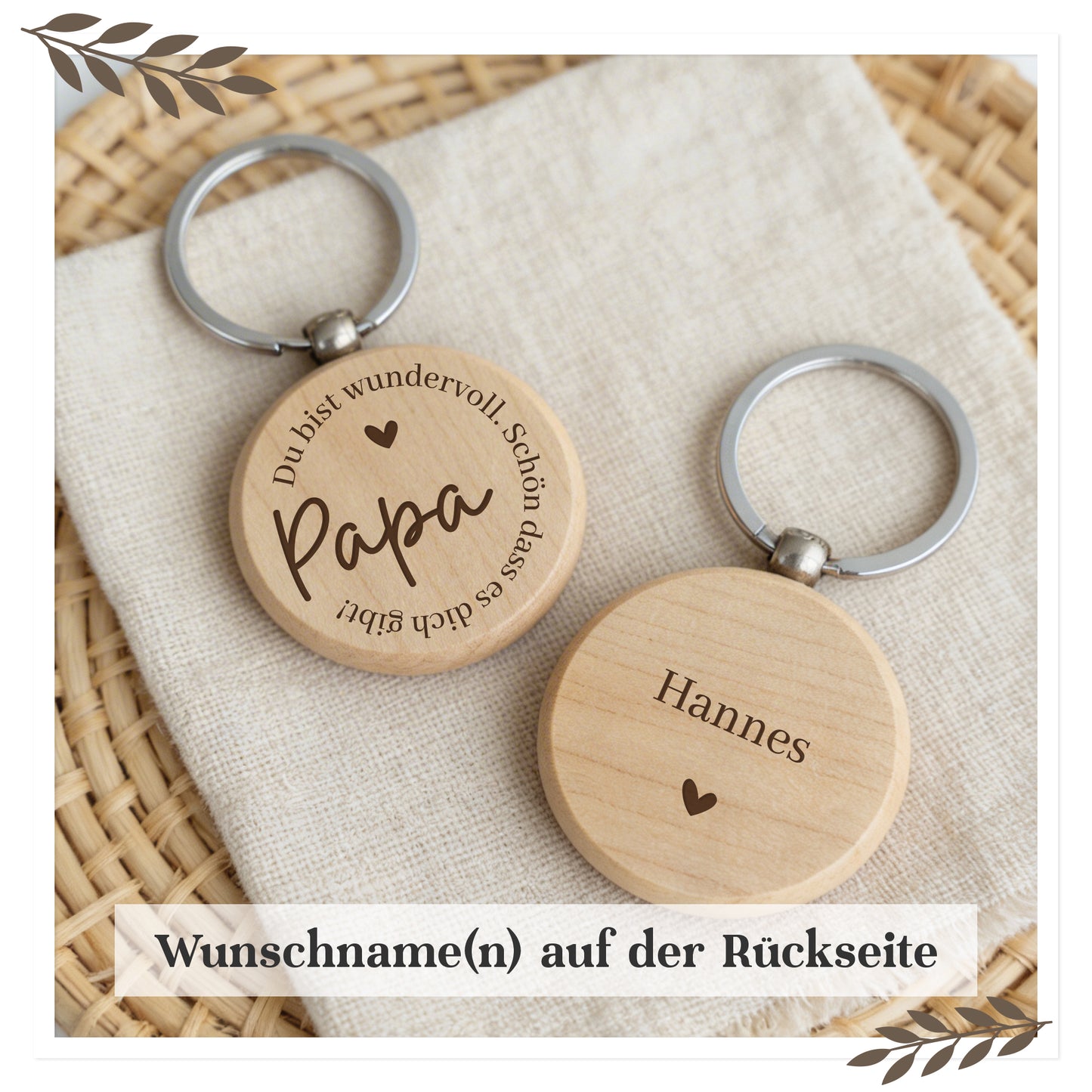 Personalisierter Holz-Schlüsselanhänger „Papa, Du bist wundervoll“