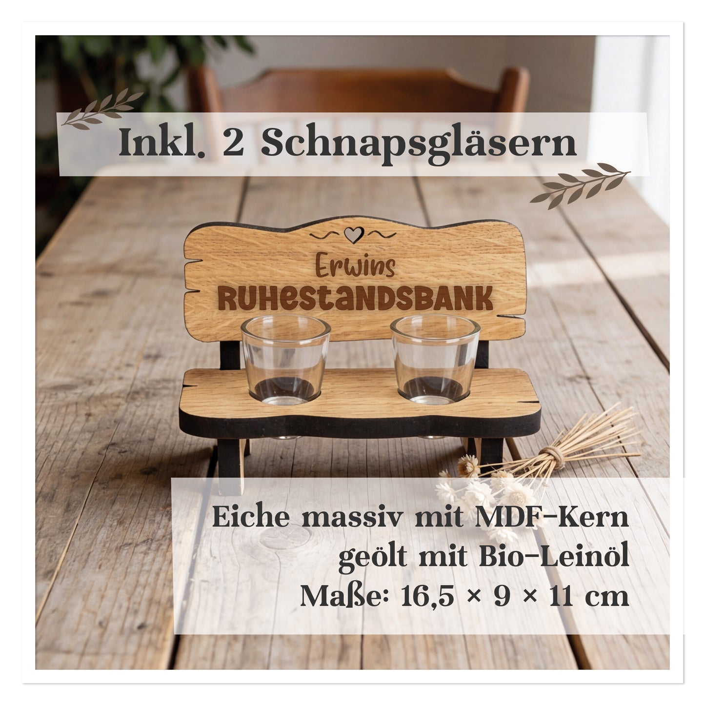 Personalisierte Schnapsbank mit Gravur "Ruhestandsbank"