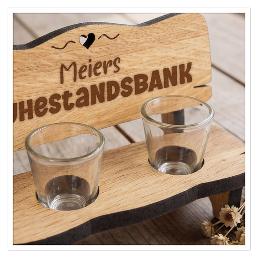 Personalisierte Schnapsbank mit Gravur "Ruhestandsbank"