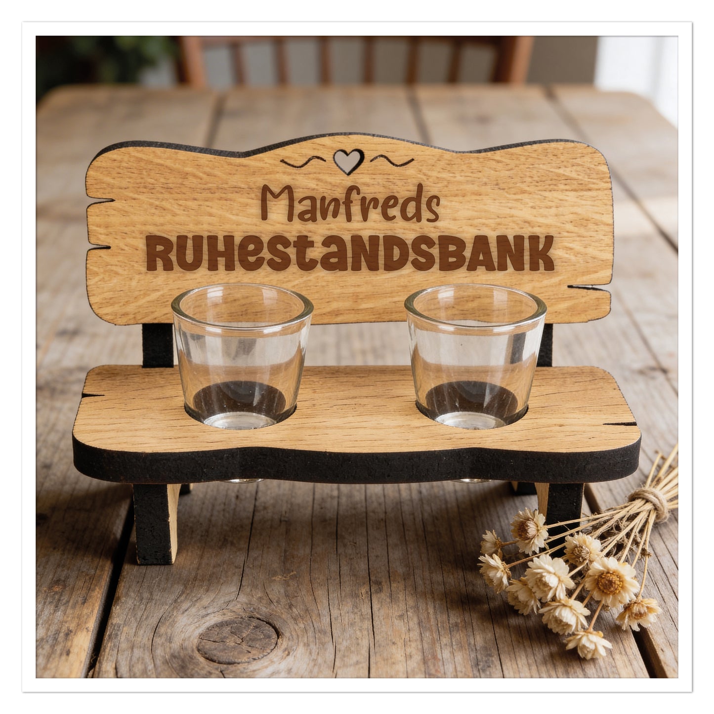Personalisierte Schnapsbank mit Gravur "Ruhestandsbank"