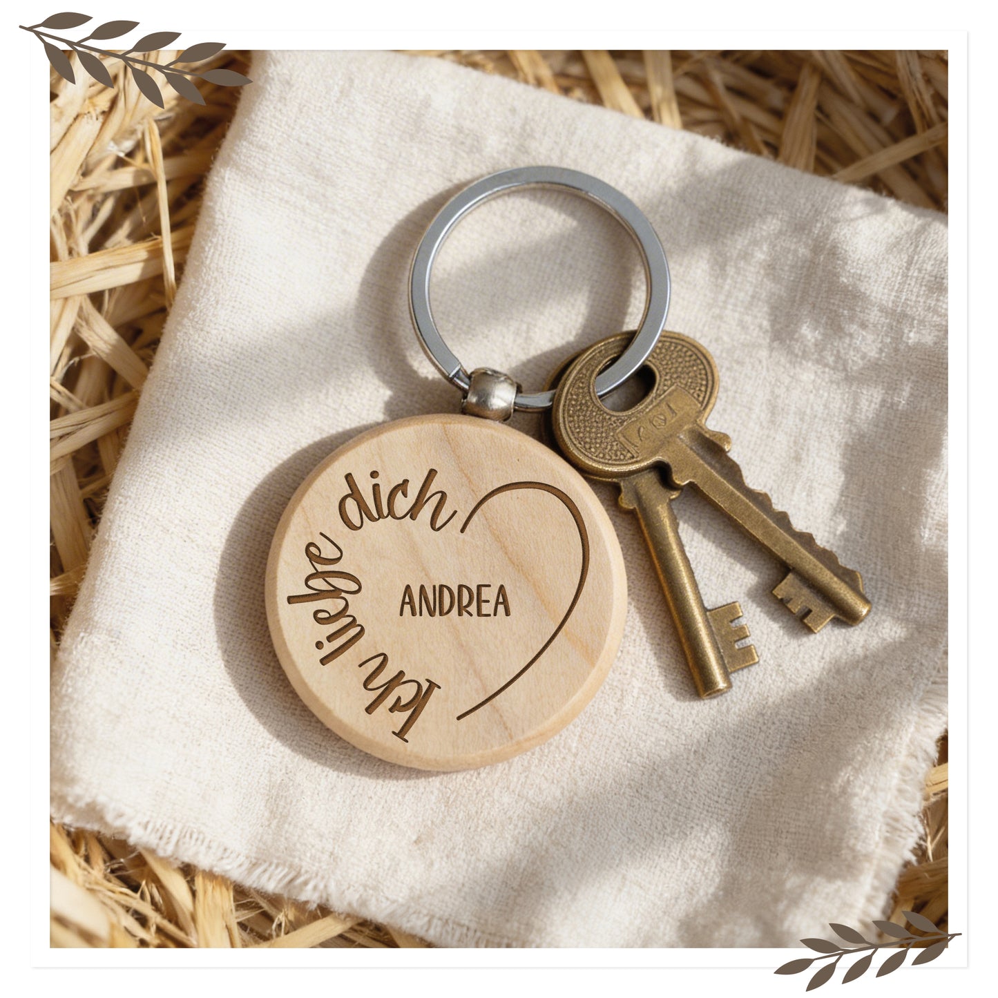 Personalisierter Schlüsselanhänger Holz „Ich liebe dich“ mit Name
