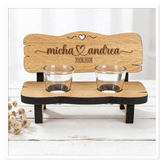 Personalisierte Schnapsbank mit Namen und Datum