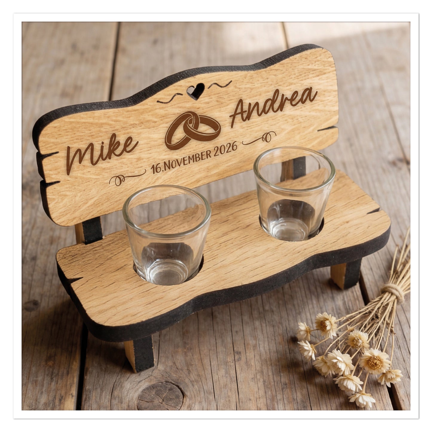 Personalisierte Schnapsbank Ringe mit Namen und Datum