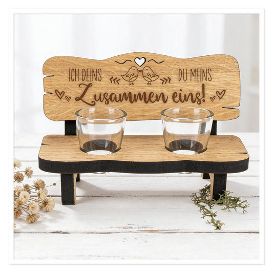 Schnapsbank "Ich Deins Du Meins" für Paare mit Gravur