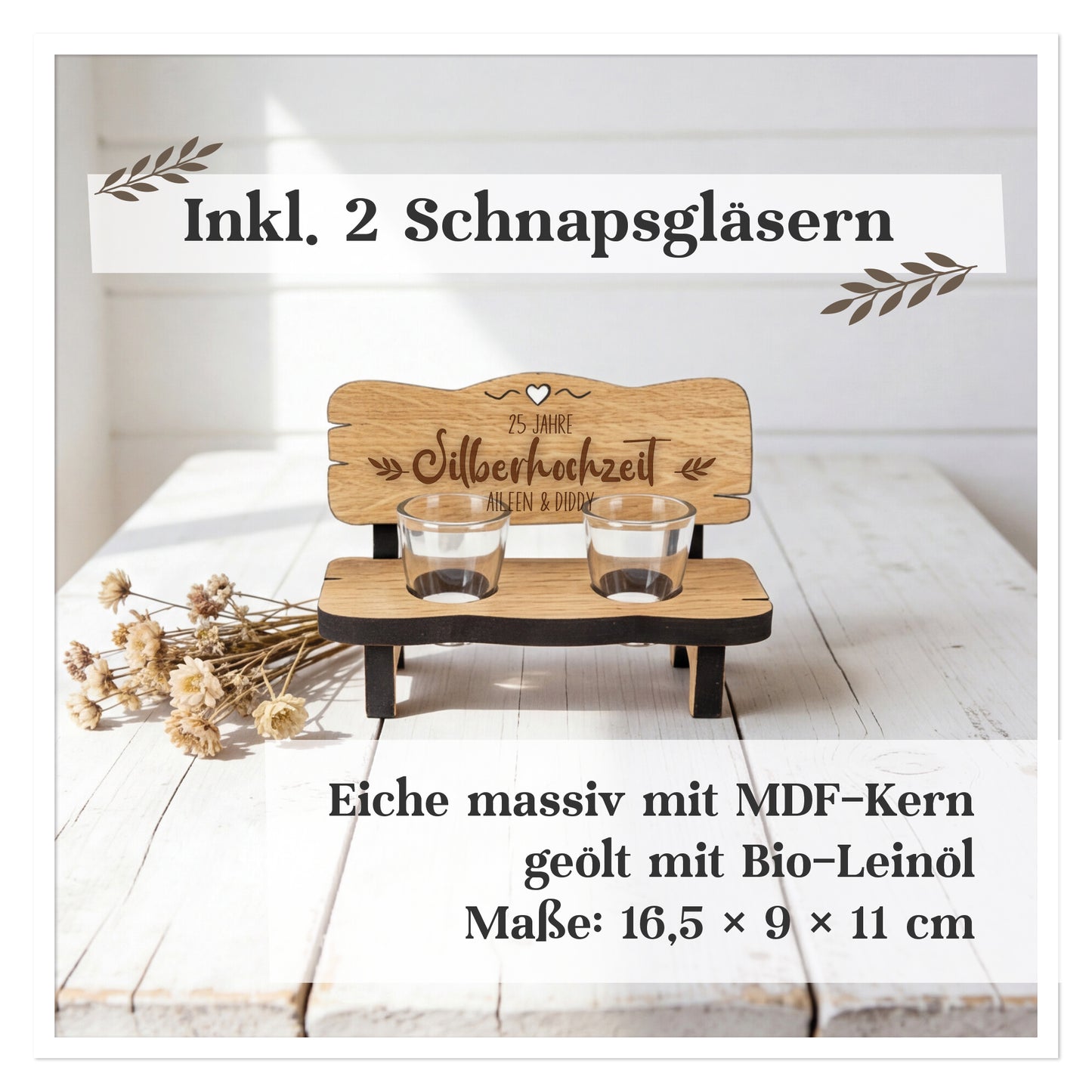 Personalisierte Schnapsbank Silberhochzeit