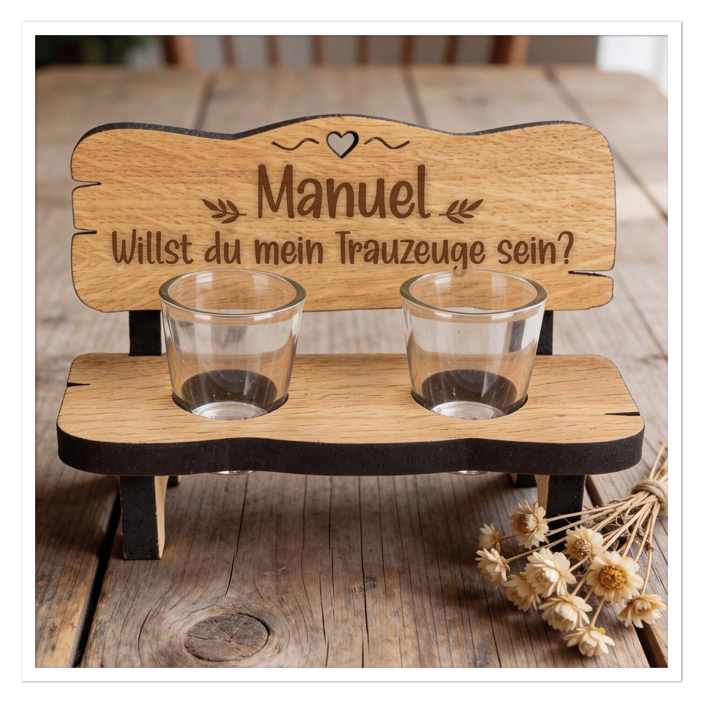 Personalisierte Schnapsbank Trauzeuge fragen