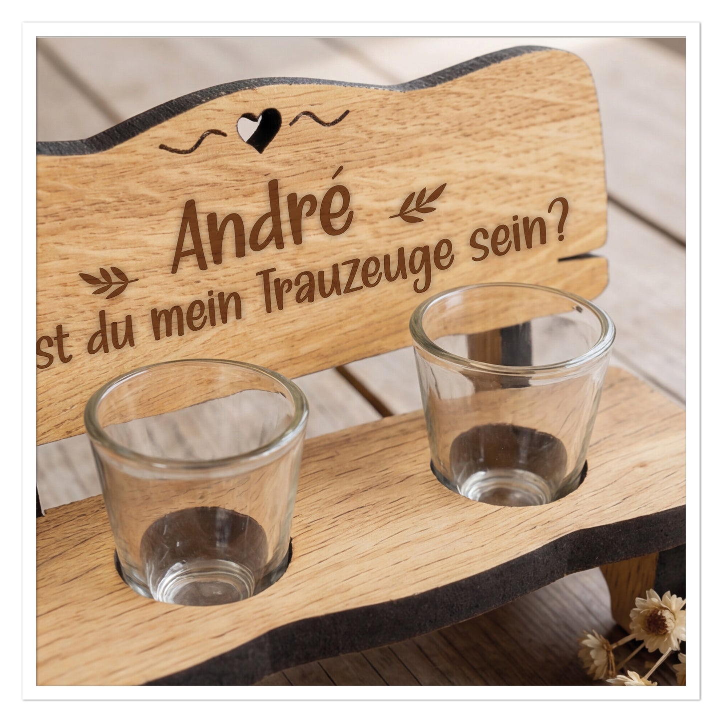Personalisierte Schnapsbank Trauzeuge fragen