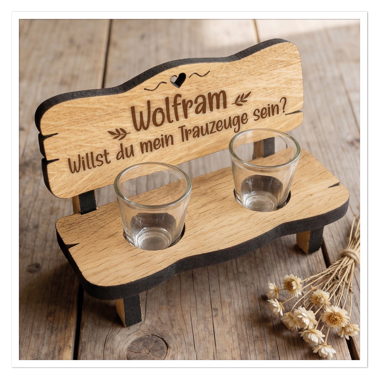 Personalisierte Schnapsbank Trauzeuge fragen