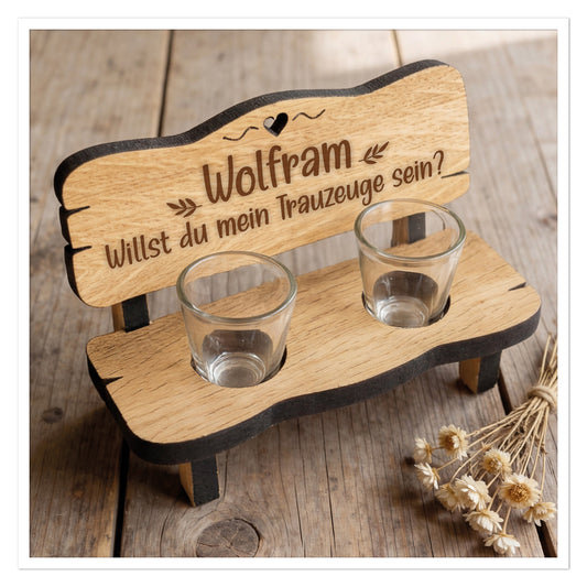 Personalisierte Schnapsbank Trauzeuge fragen