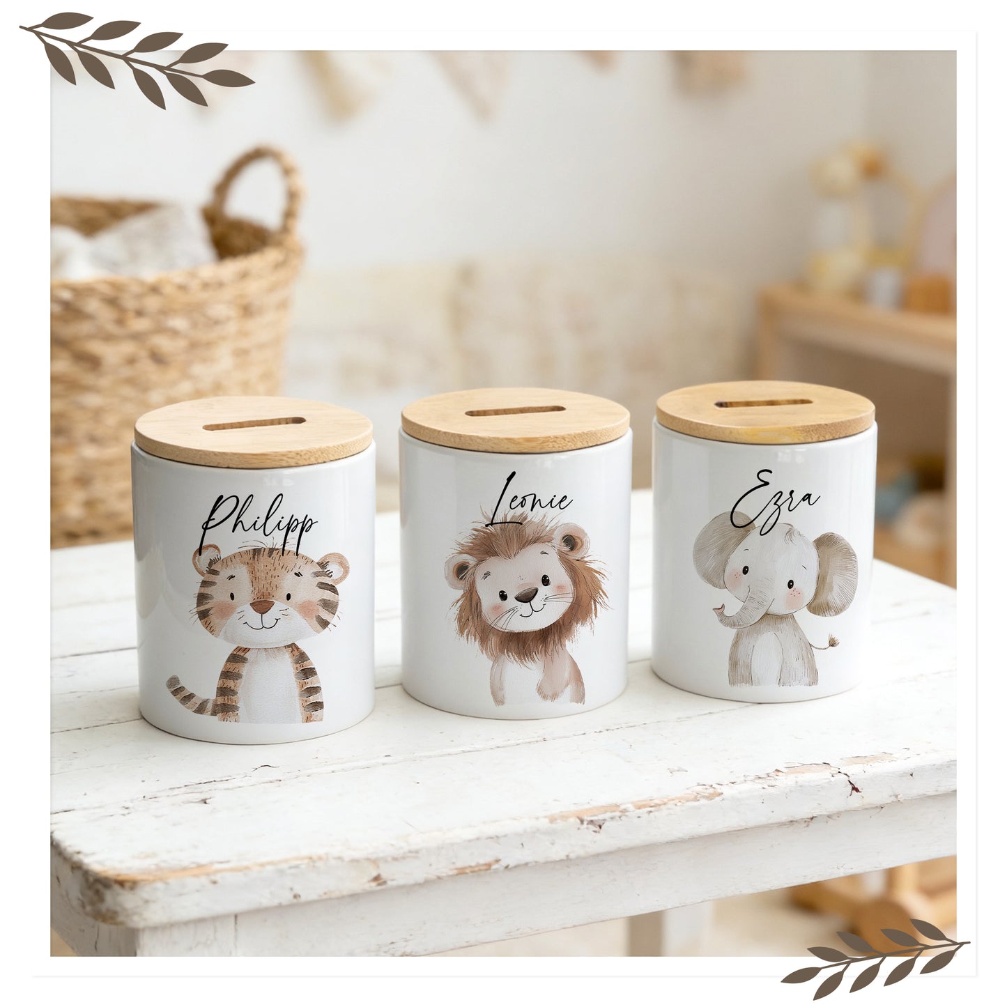 Personalisierte Kinder-Spardose mit Name & Tierportrait SD002