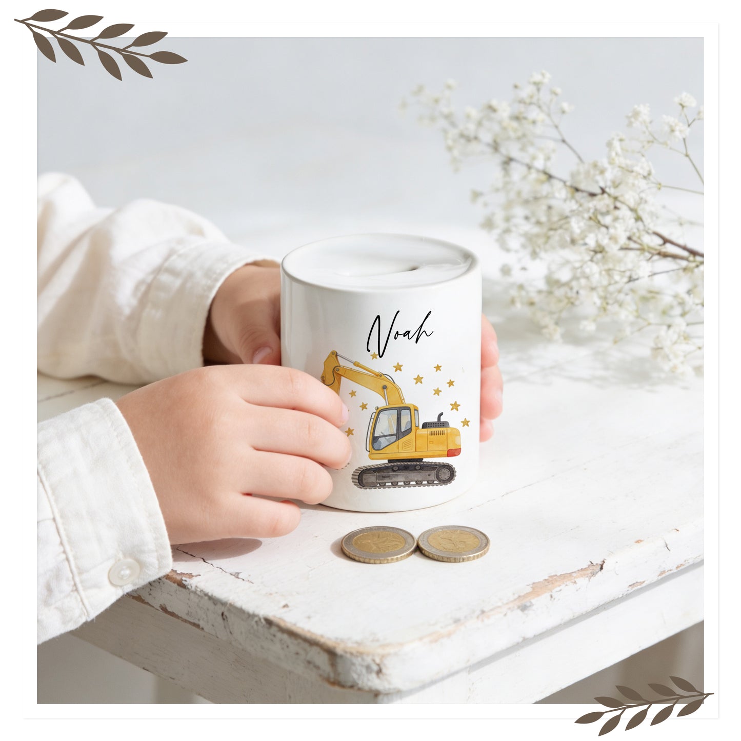 Personalisierte Kinder Spardose mit Namen – Fahrzeug Motive