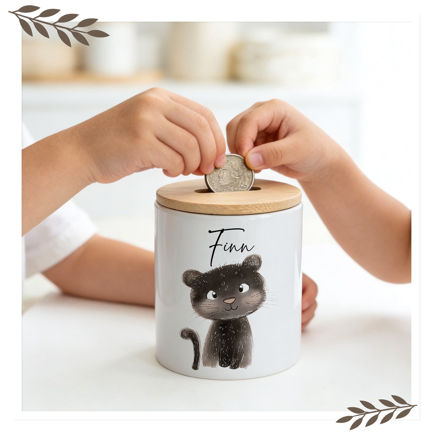 Personalisierte Kinder-Spardose mit Name & Tierportrait SD002